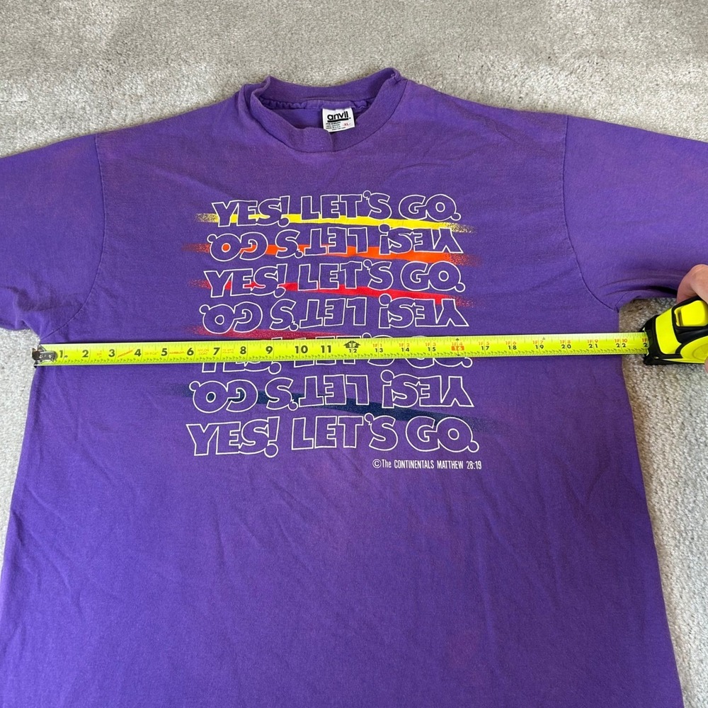 Vintage‎ 90s Jesus T-Shirt Men's XL Purple Yes Lets Go The Continentals USA Made - Picture 9 of 11